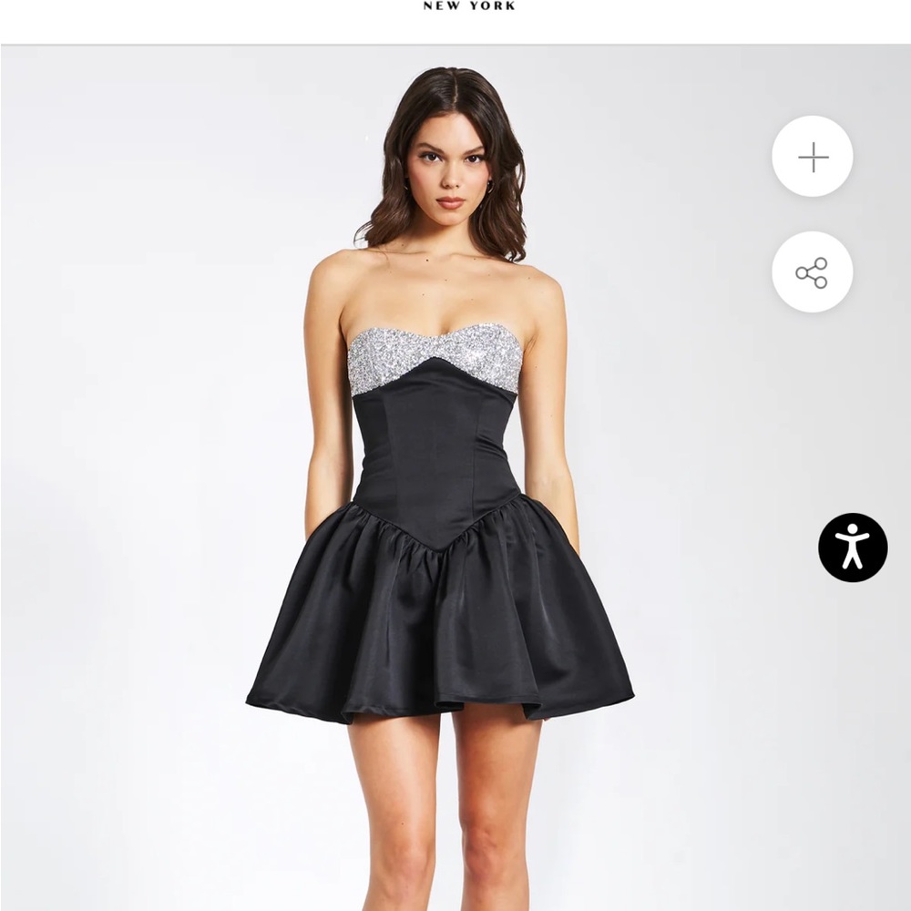 NEW Miss Circle Silvia Black Satin Crystal Bustier A-Line Strapless Mini Dress